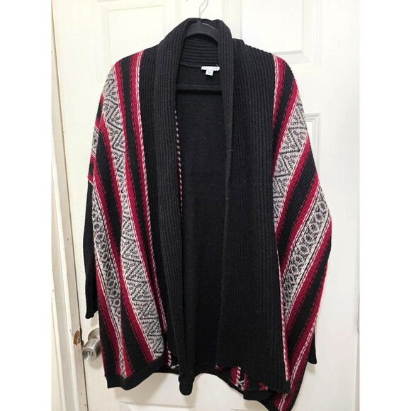J.JILL Wool Blend Fair Isle Women's Open Front Knit Cardigan With Red & Black Ge - Picture 2 of 10